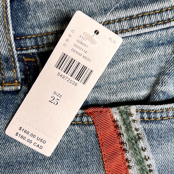 NEW Anthropologie Pilcro Slim Boyfriend Straight Leg Embellished Denim Jeans 25 - Picture 9 of 12